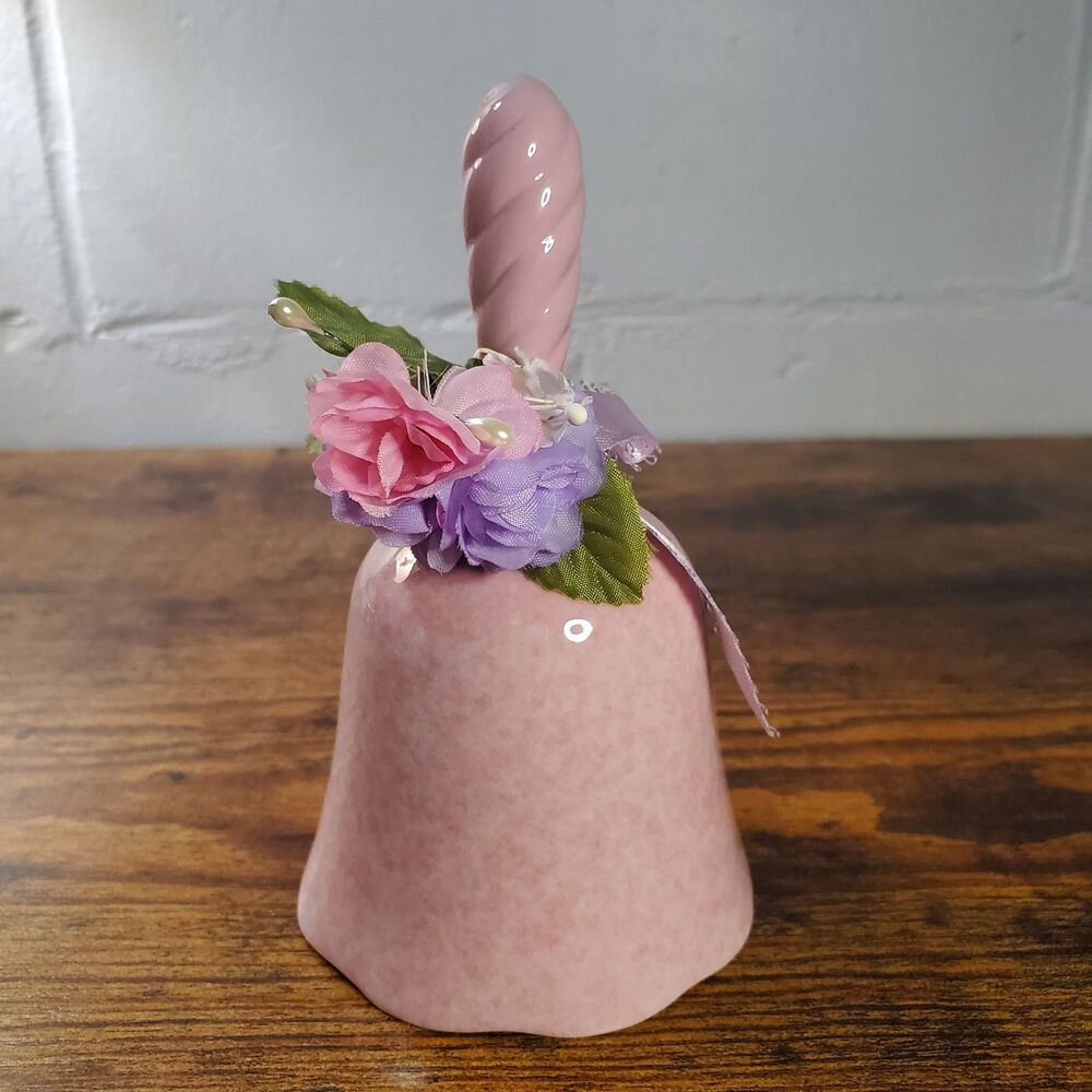 Vintage Avon 1991 Spring Chimes Porcelain Bell Pink w/ Flowers & Ribbon